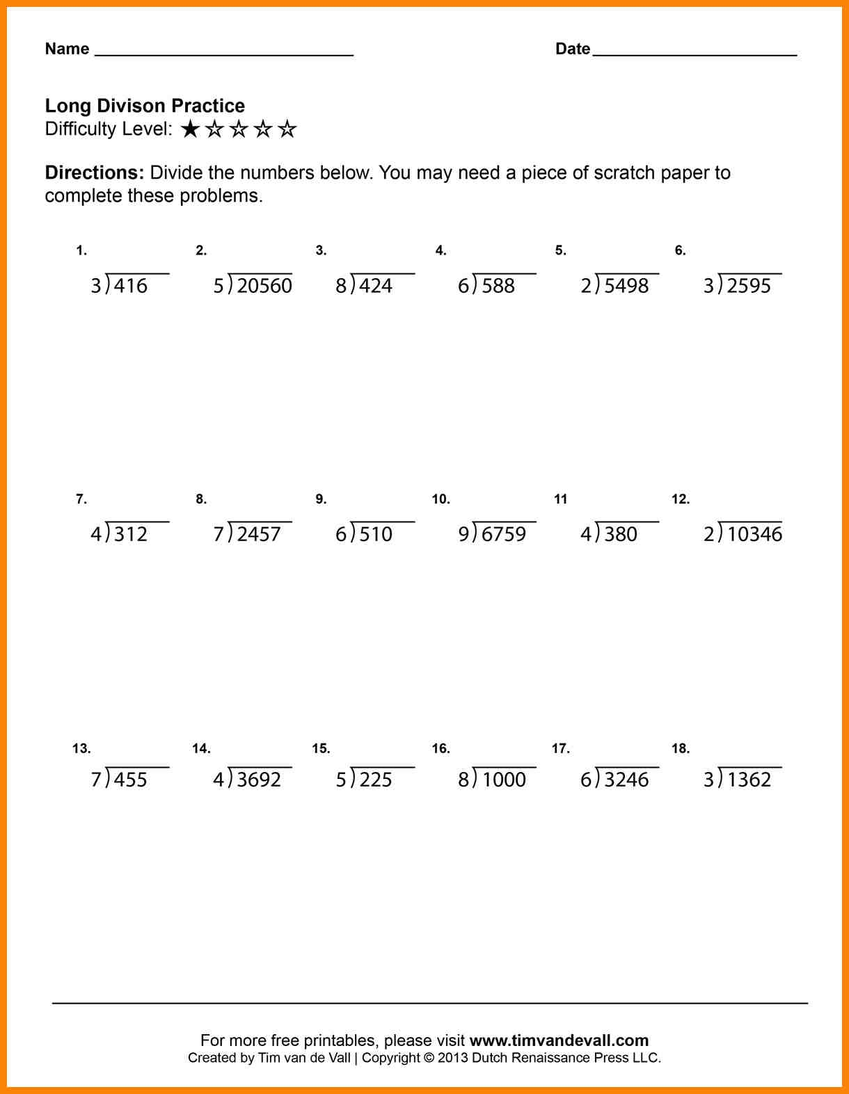 long division worksheets grade 6