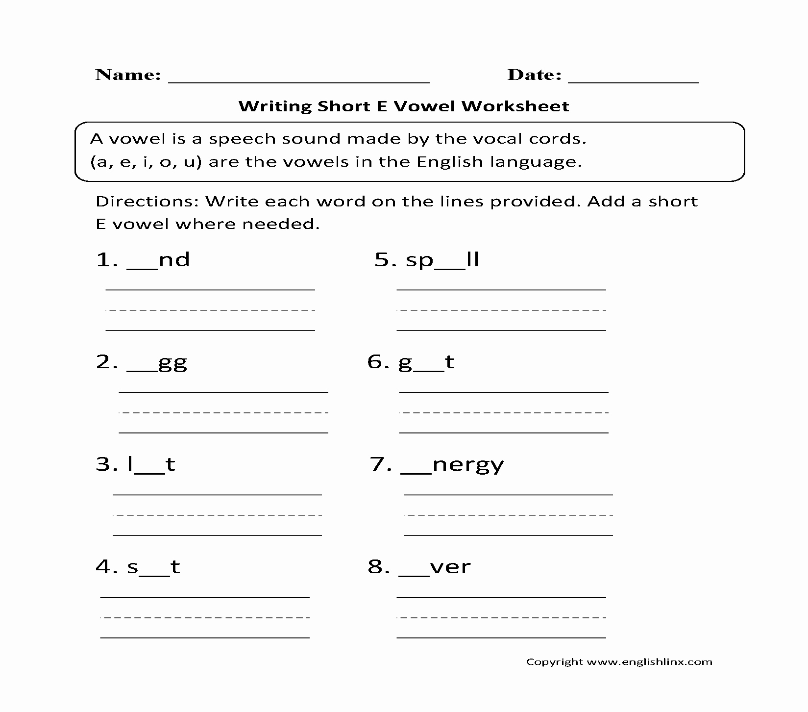 long e worksheets