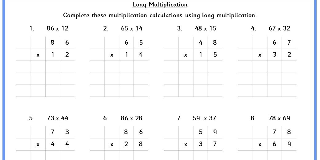 Long Multiplication Worksheet Multiplication Worksheets