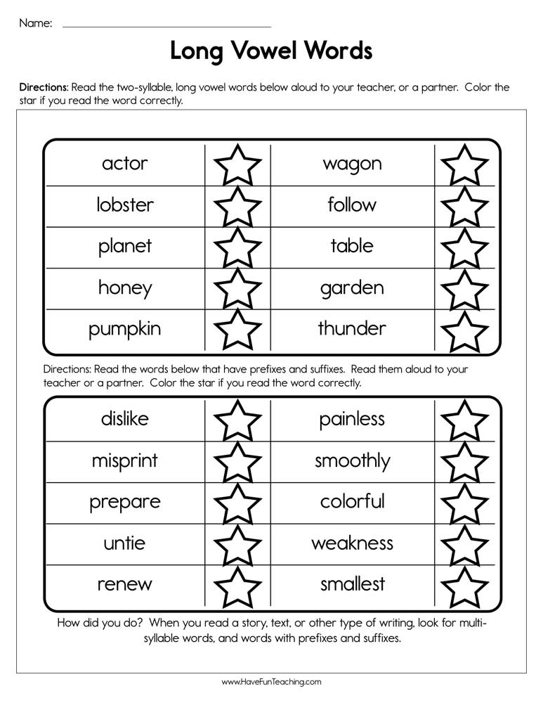 circle all long vowel words worksheet