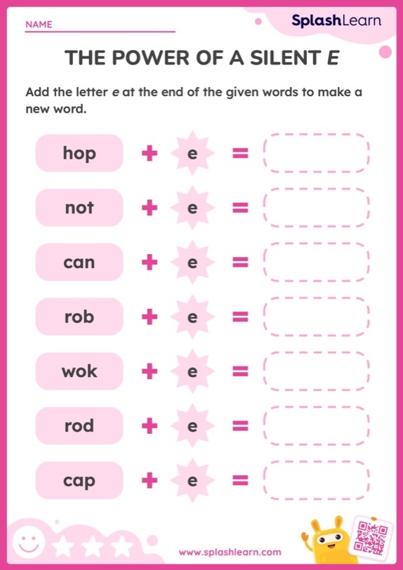 silent e long vowels worksheet