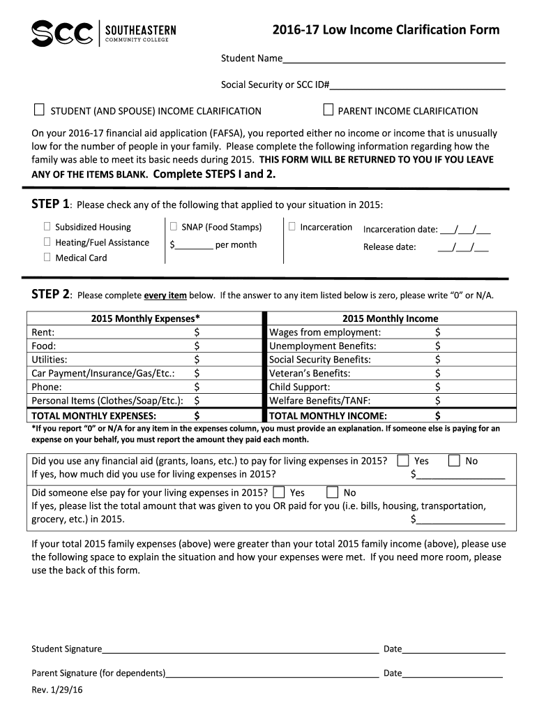 Low Income Clarification Worksheet Chipola College Therapy V