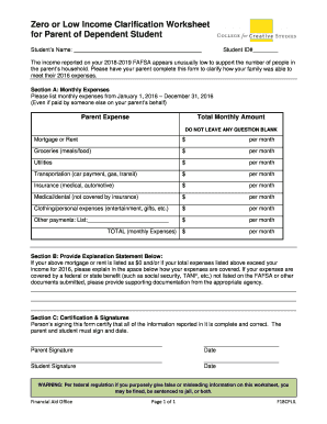 Low Income Clarification Worksheet Chipola College Therapy V