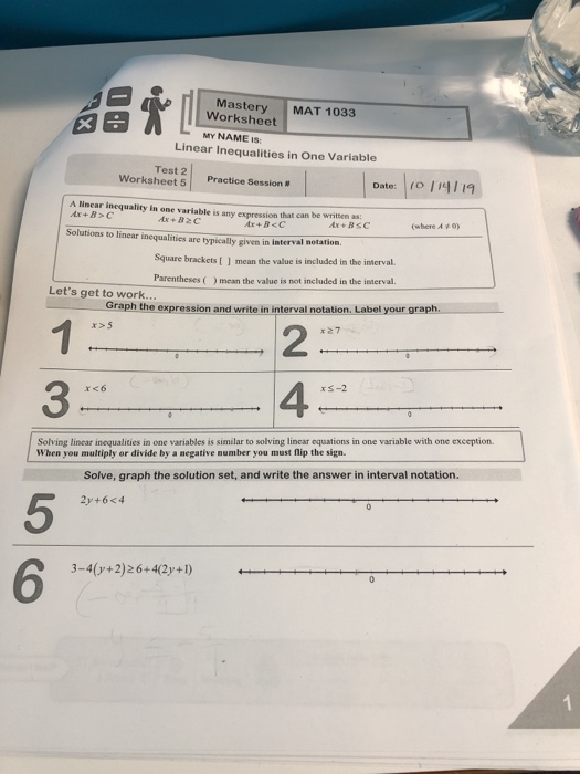 Mastery Worksheet Mat 1033 Test 1 Answers