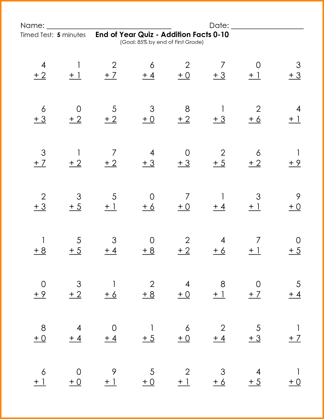 addition math facts worksheets