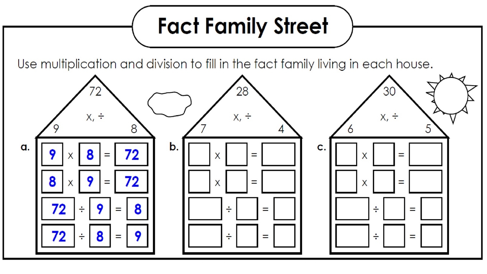 Math Fact Families Worksheets Activity Shelter