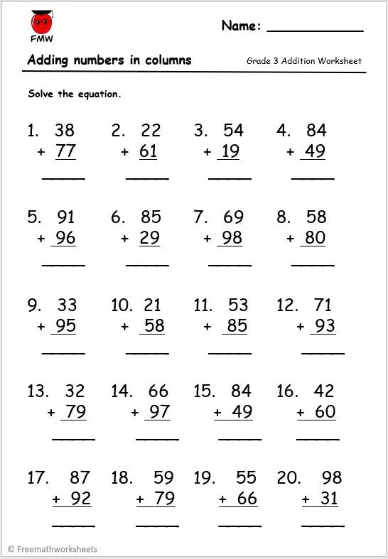 Math Worksheet Addition Grade 3 KDP Graphic By Day Dreamer Worksheets