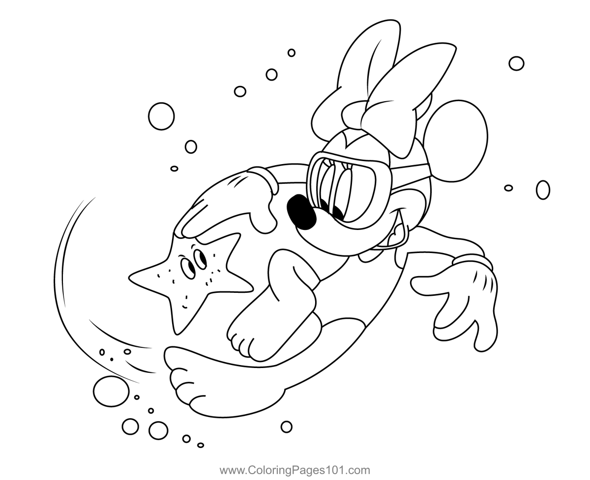 Mickey Minnie Swim Coloring Page For Kids Free Minnie Mouse Printable 