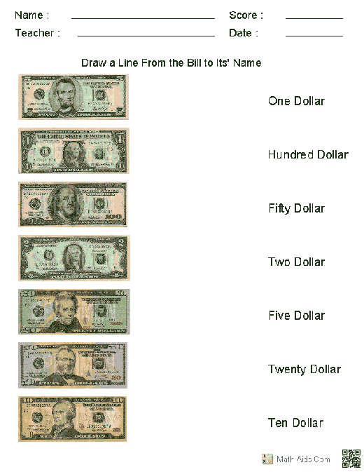 Money Identification Worksheets