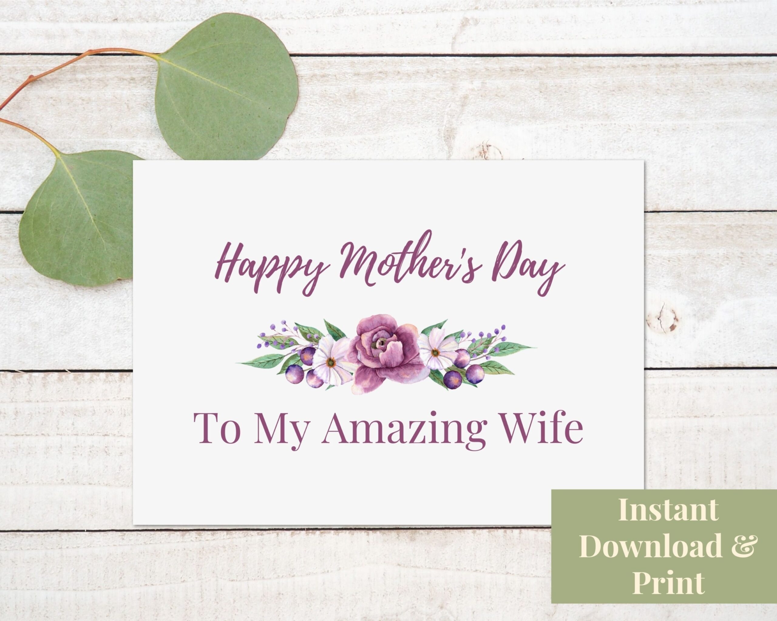 Mother 39 s Day Card For Wife Printable Card Mother 39 s Etsy