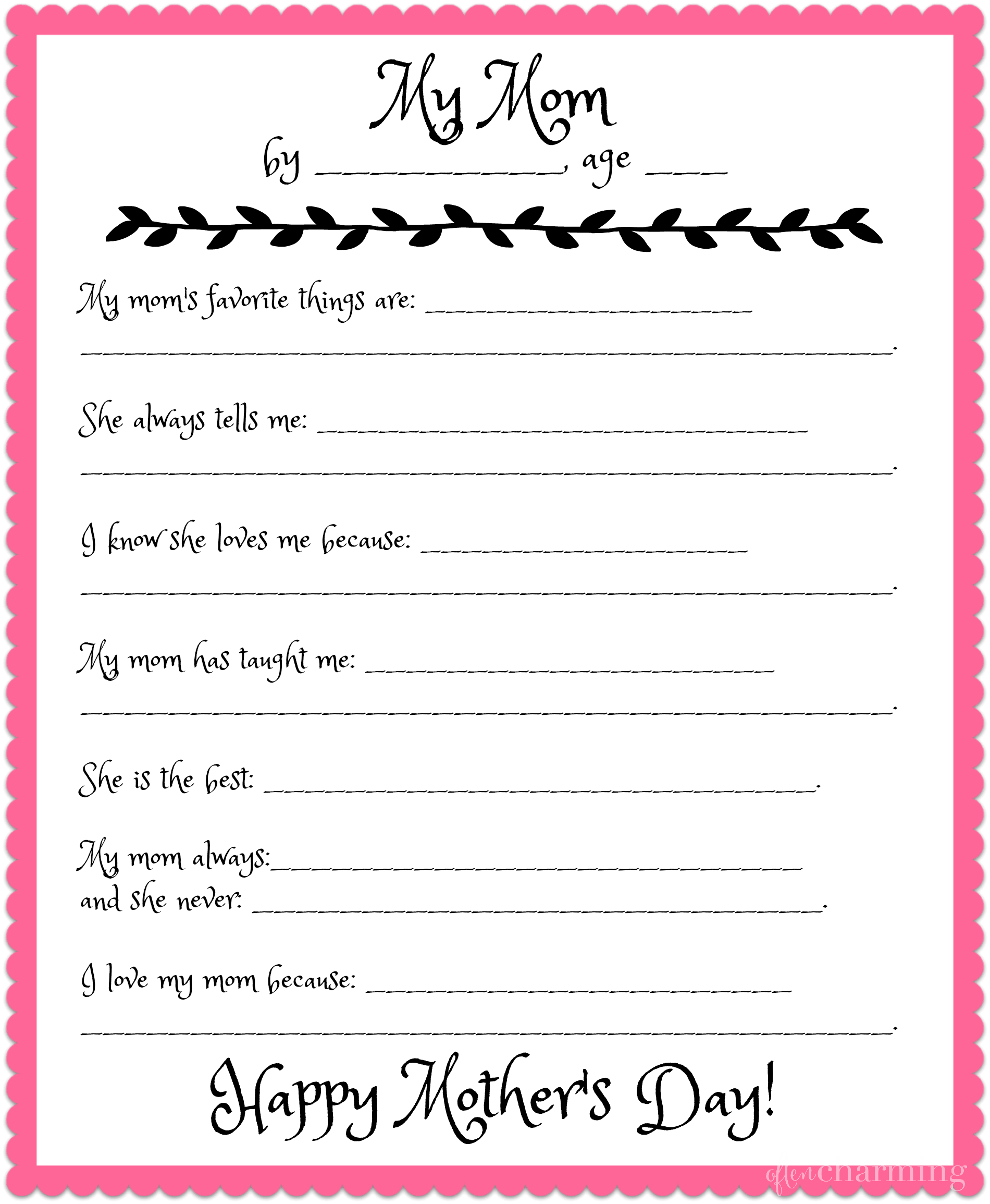 mothers day worksheet