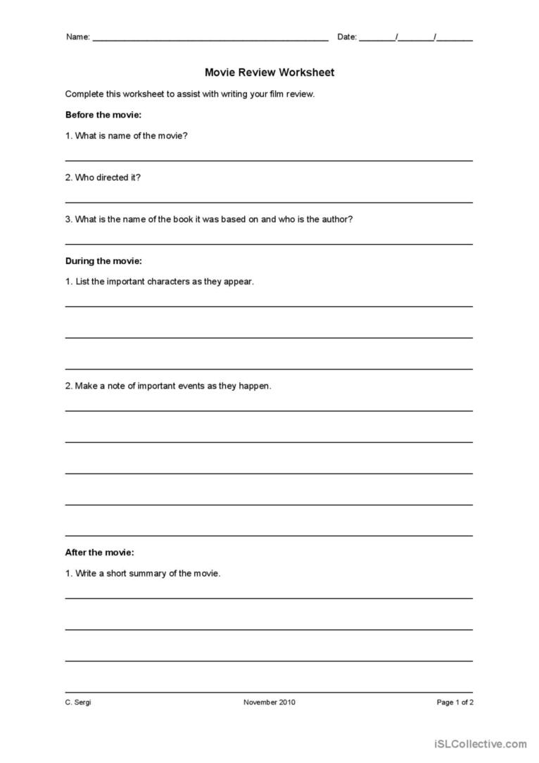 printable movie review worksheet pdf