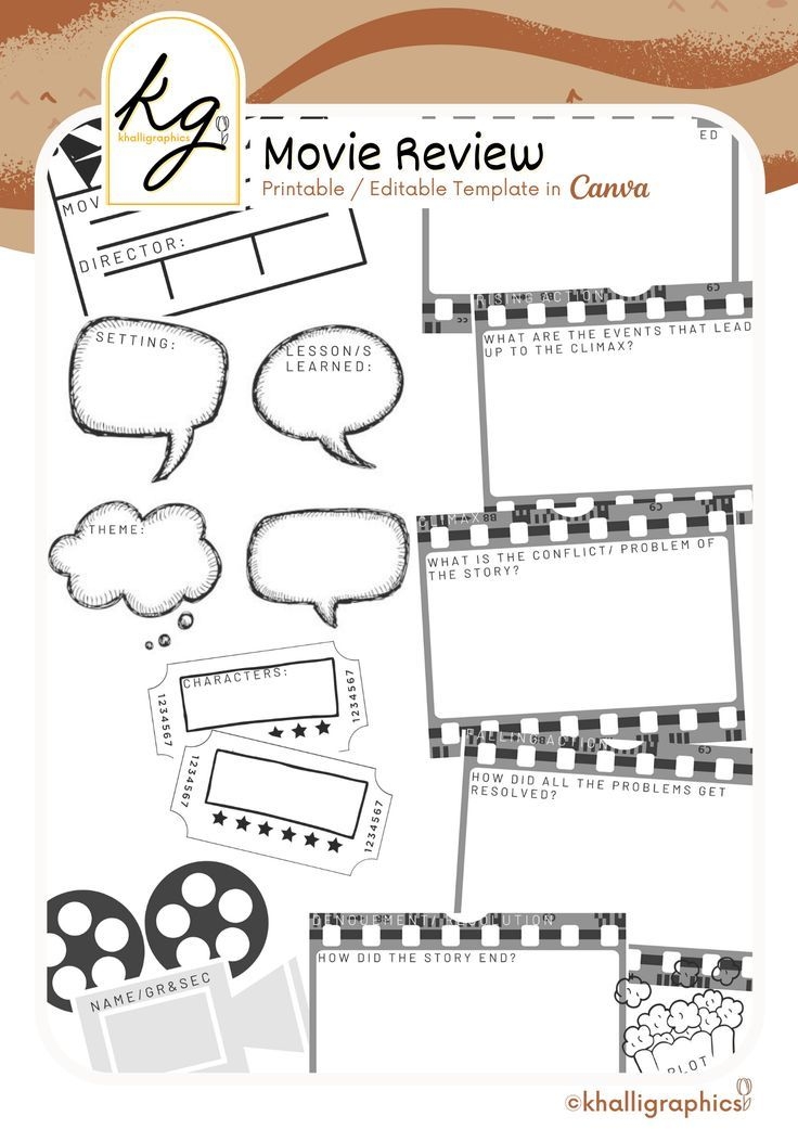 Movie Review Worksheet Printable Editable Template Review 