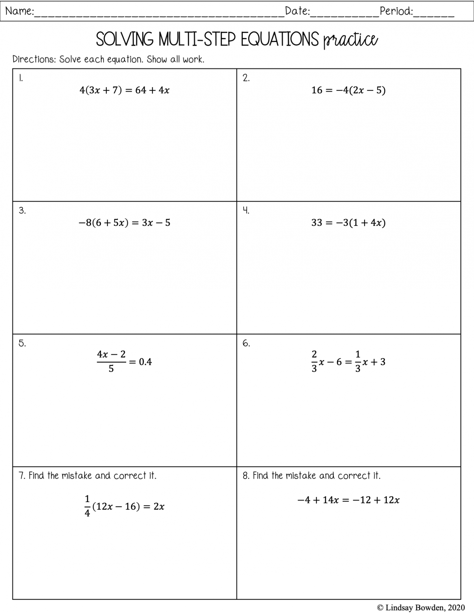 multi step equations worksheet pdf