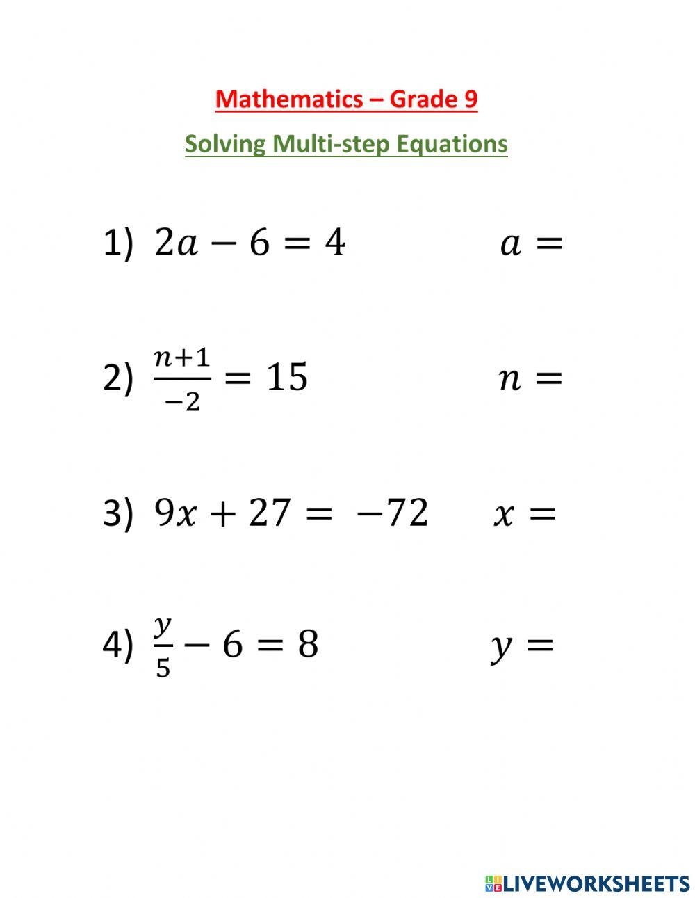 Multi step Equations Worksheets Library
