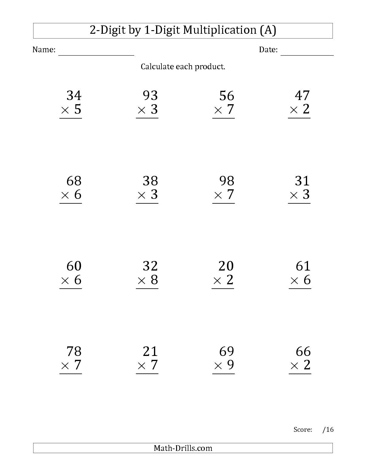 multiplying 2-digit by 2-digit worksheet
