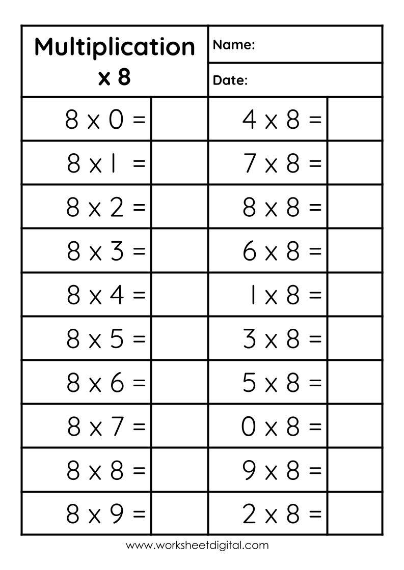 multiply by 8 worksheet