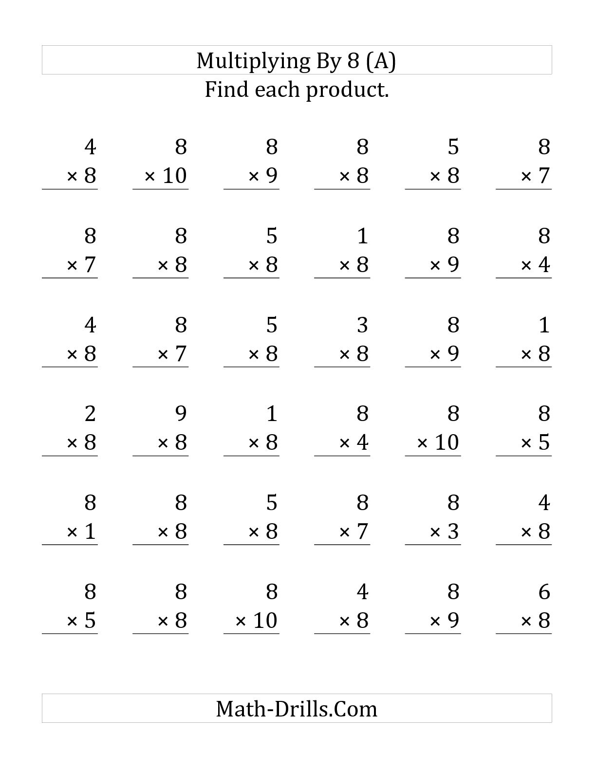 multiplication by 8 worksheets