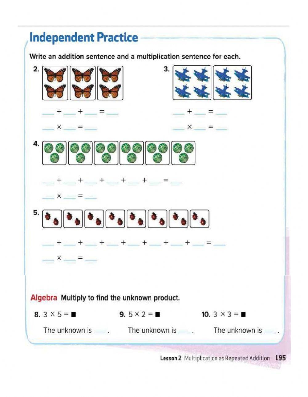 multiplication as repeated addition worksheets