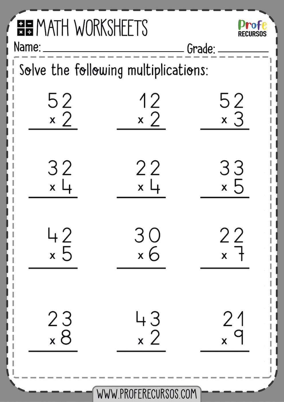 multiplication by 2 worksheets