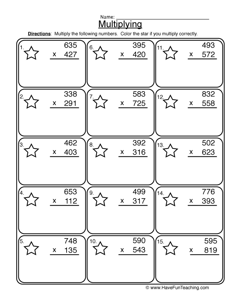 Multiplication Worksheets 3 Digit Multiplication Worksheets