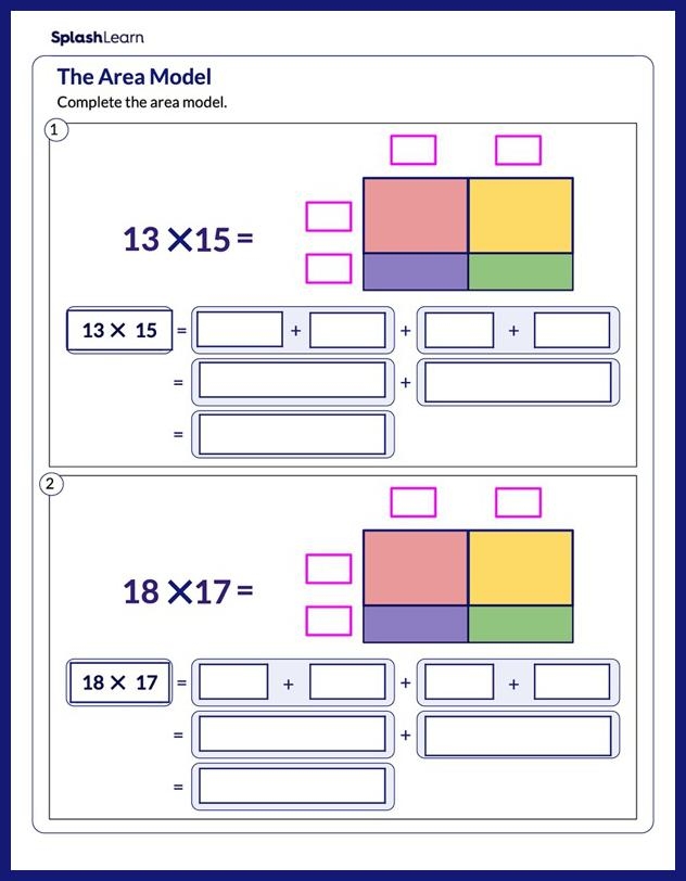 Multiply Using The Area Model Math Worksheets SplashLearn 
