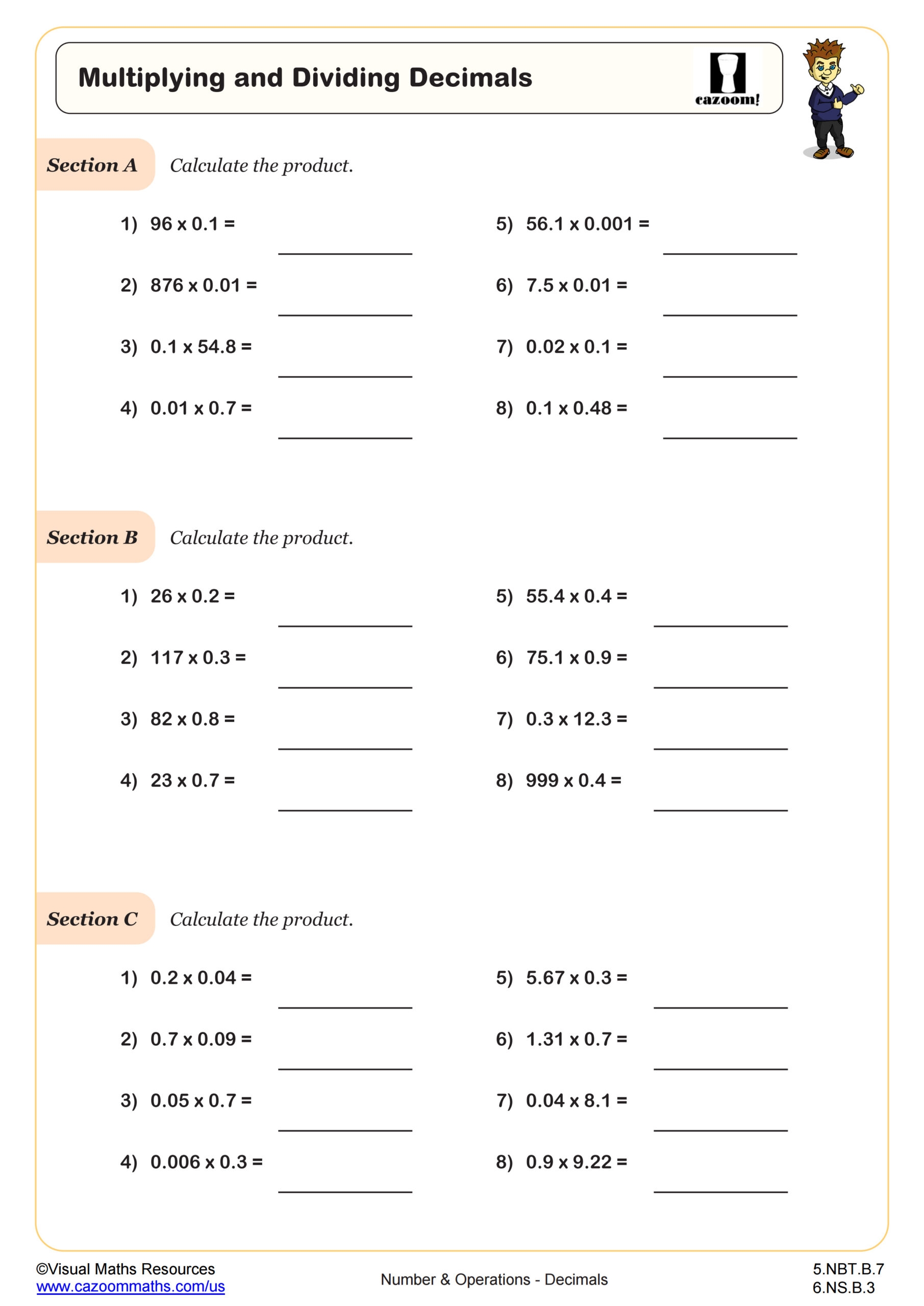 multiplying dividing decimals worksheet