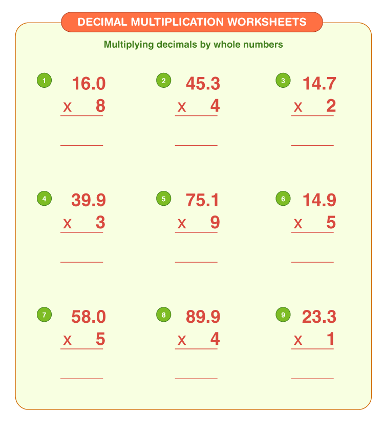 multiplication of decimals worksheet