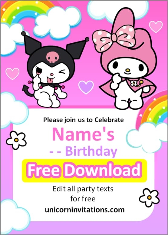 My Melody And Kuromi Invitation Templates Unicorn Invitations