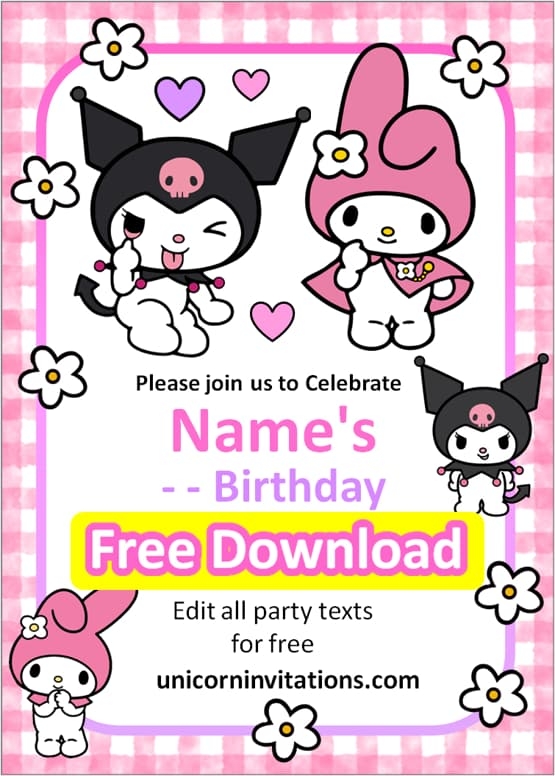 My Melody And Kuromi Invitation Templates Unicorn Invitations