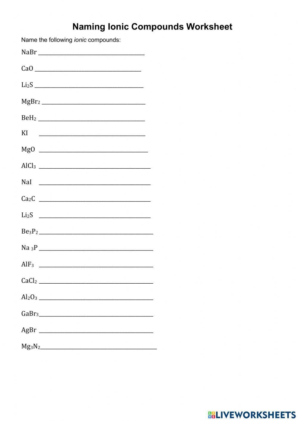 ionic compound naming worksheet