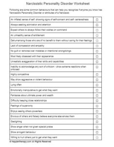 Narcissistic Personality Disorder Worksheet HappierTHERAPY