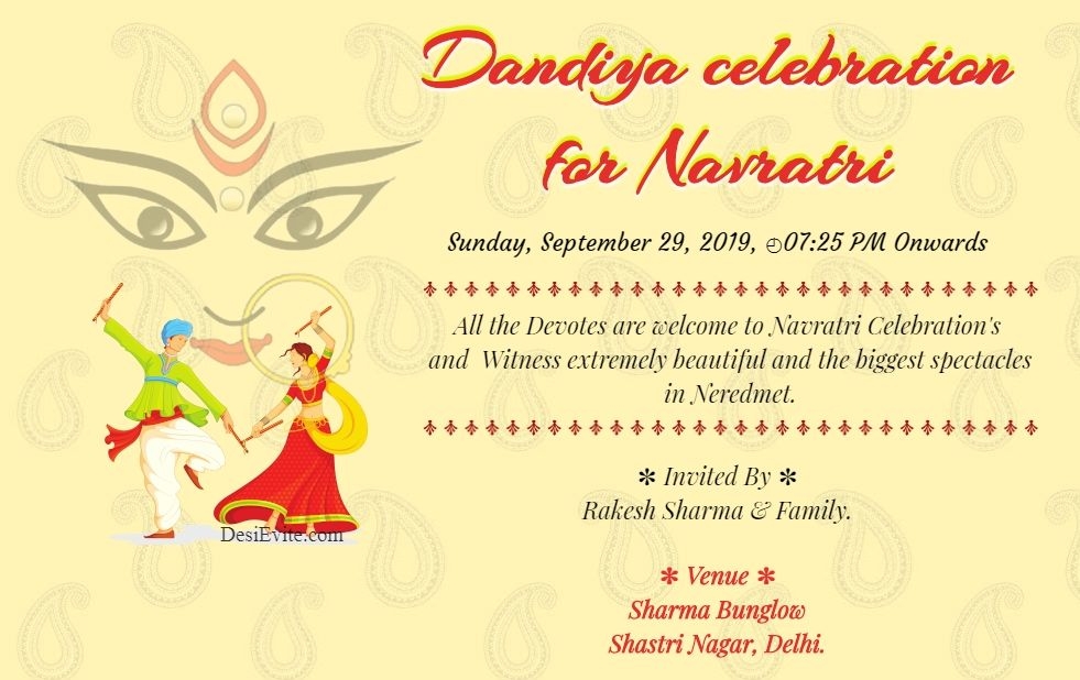 Navratri Invitation Templates Free Download Printable Calendars AT A