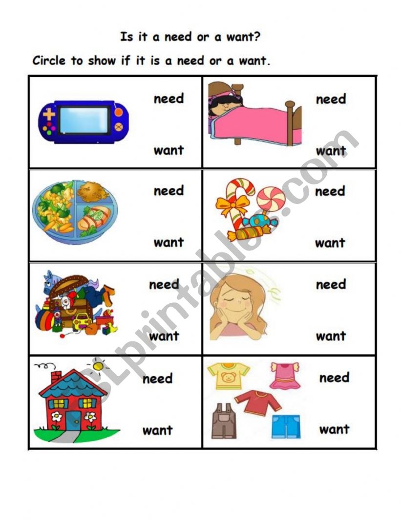 needs vs wants worksheet