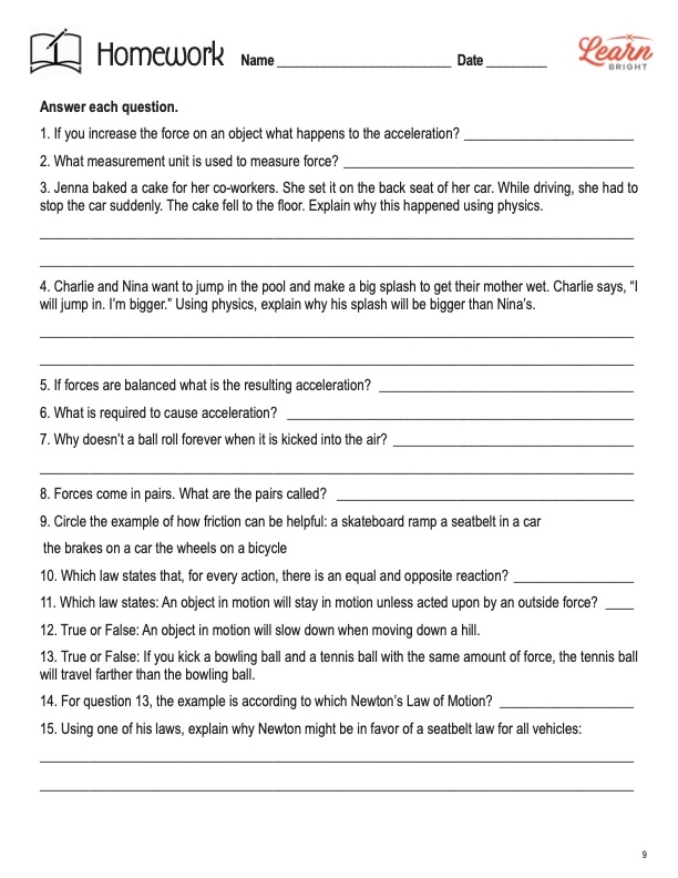Newtons Laws Of Motion Worksheets Library