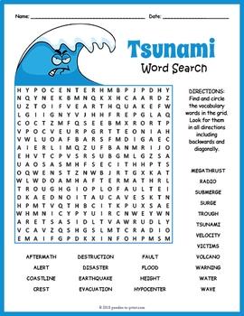 No Prep Tsunami Worksheet Tsunami Word Search Puzzle By Puzzles To Print