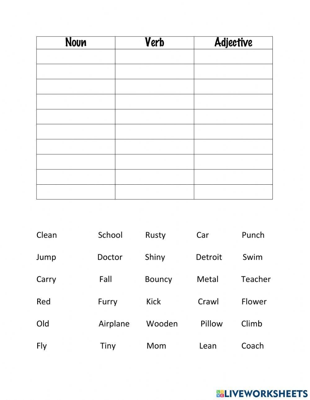 noun or verb worksheet