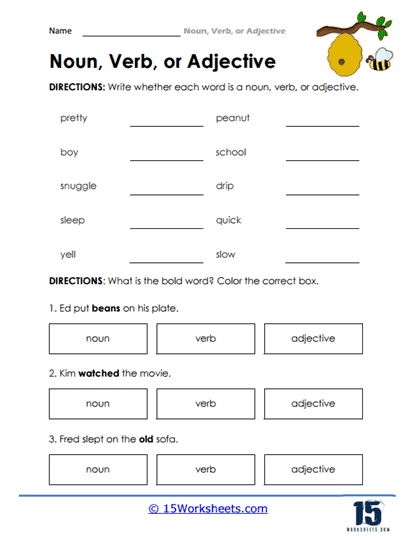 Noun Verb Or Adjective Worksheets 15 Worksheets Worksheets