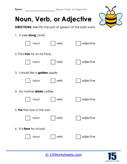 Noun Verb Or Adjective Worksheets 15 Worksheets Worksheets 
