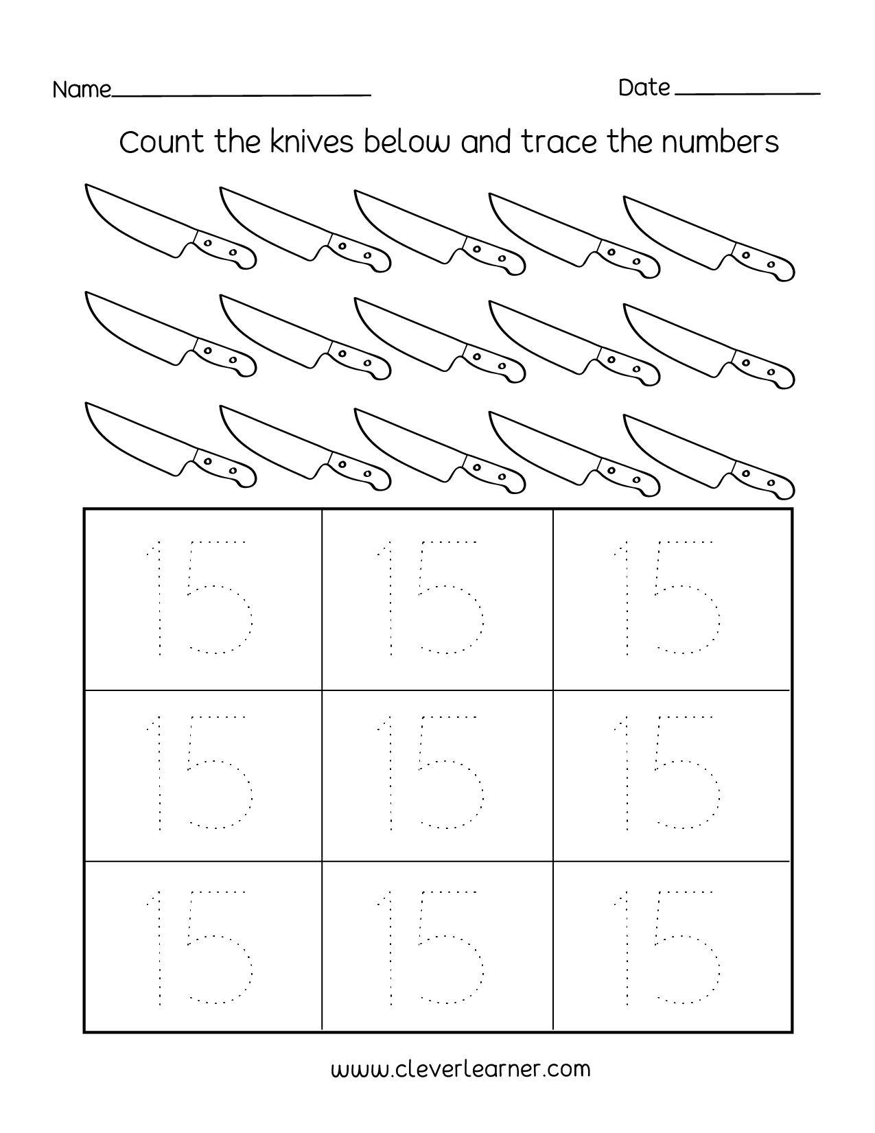 Number 15 Tracing Worksheet