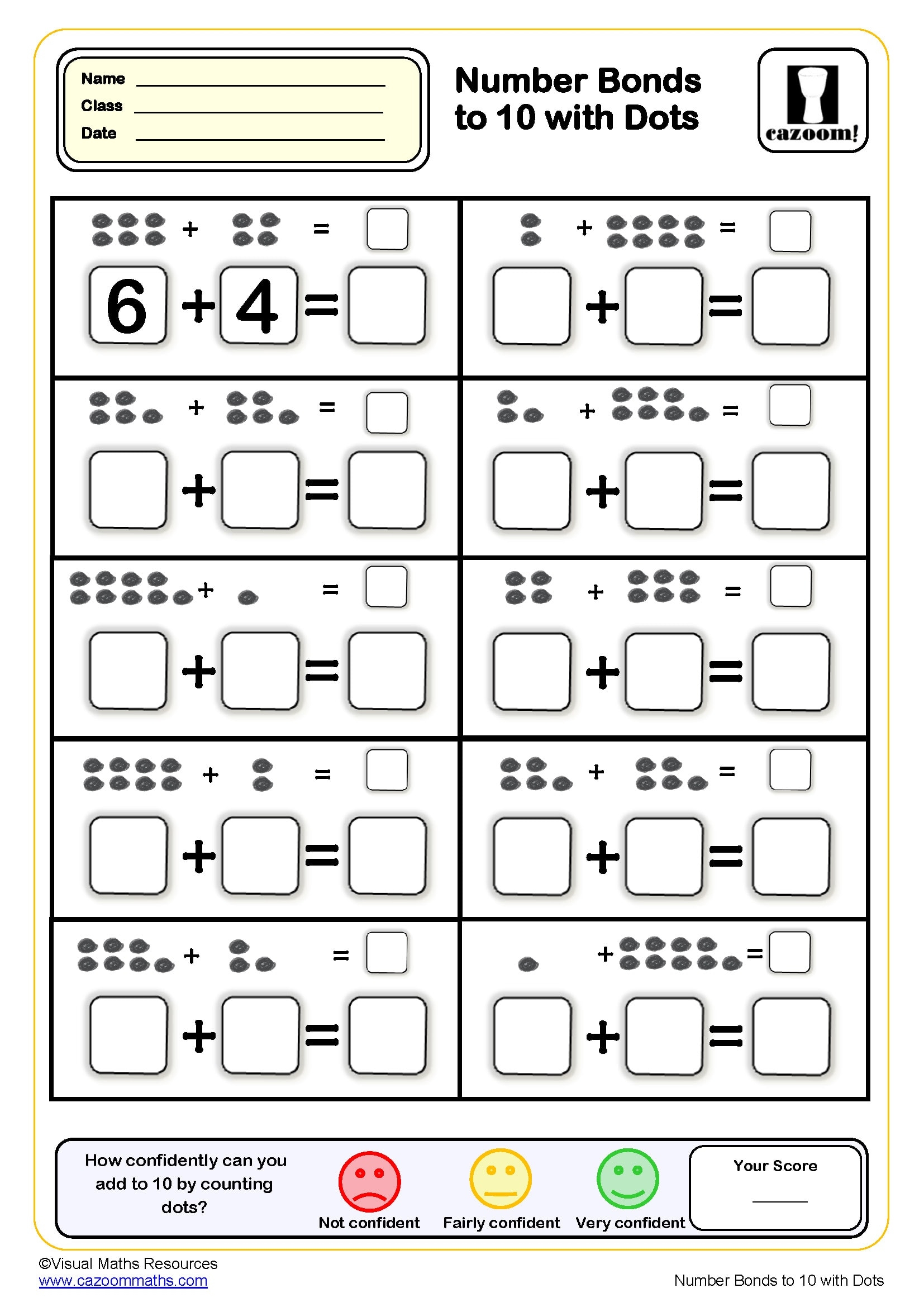 Number Bonds To 10 With Number Lines Worksheet PDF Printable 