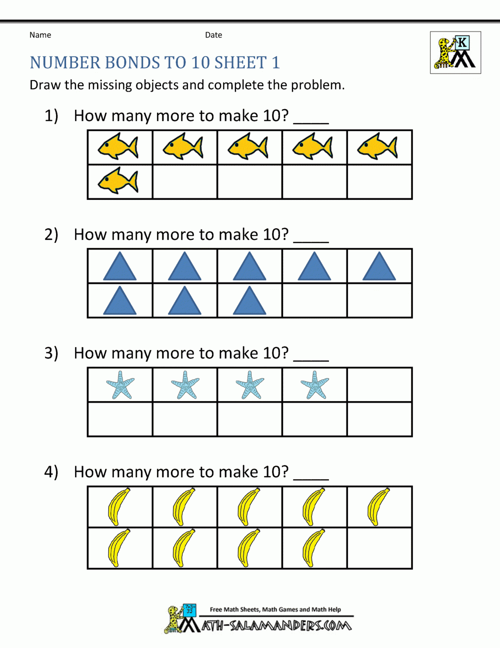 Number Bonds To 10 Worksheets Free Printable Number Bond Template