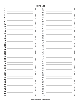 Numbered Checklist 100