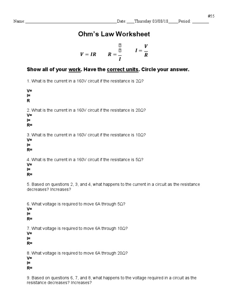 Ohm Law Archives Ohm Law Worksheets Library