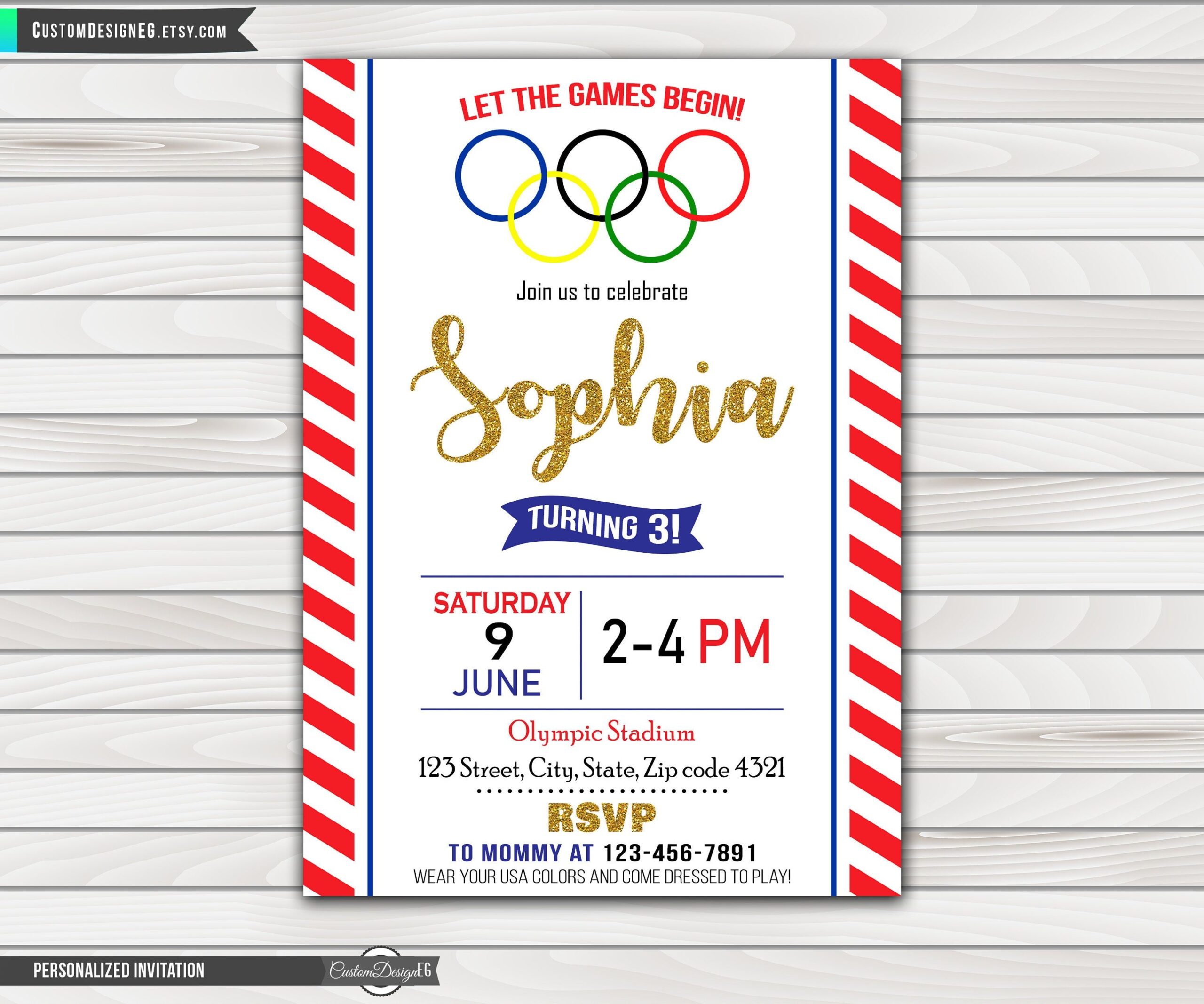 Olympics Party Birthday Invitation Olympic Gymnastics Birthday Party