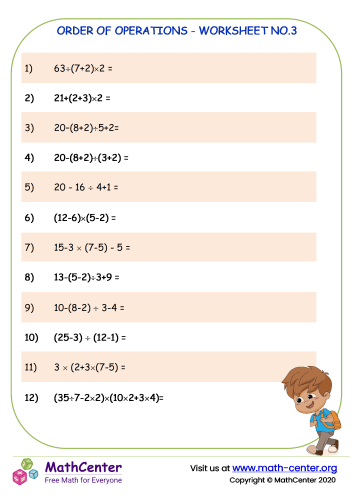 Order Of Operations Worksheet No 3 Worksheets Math Center