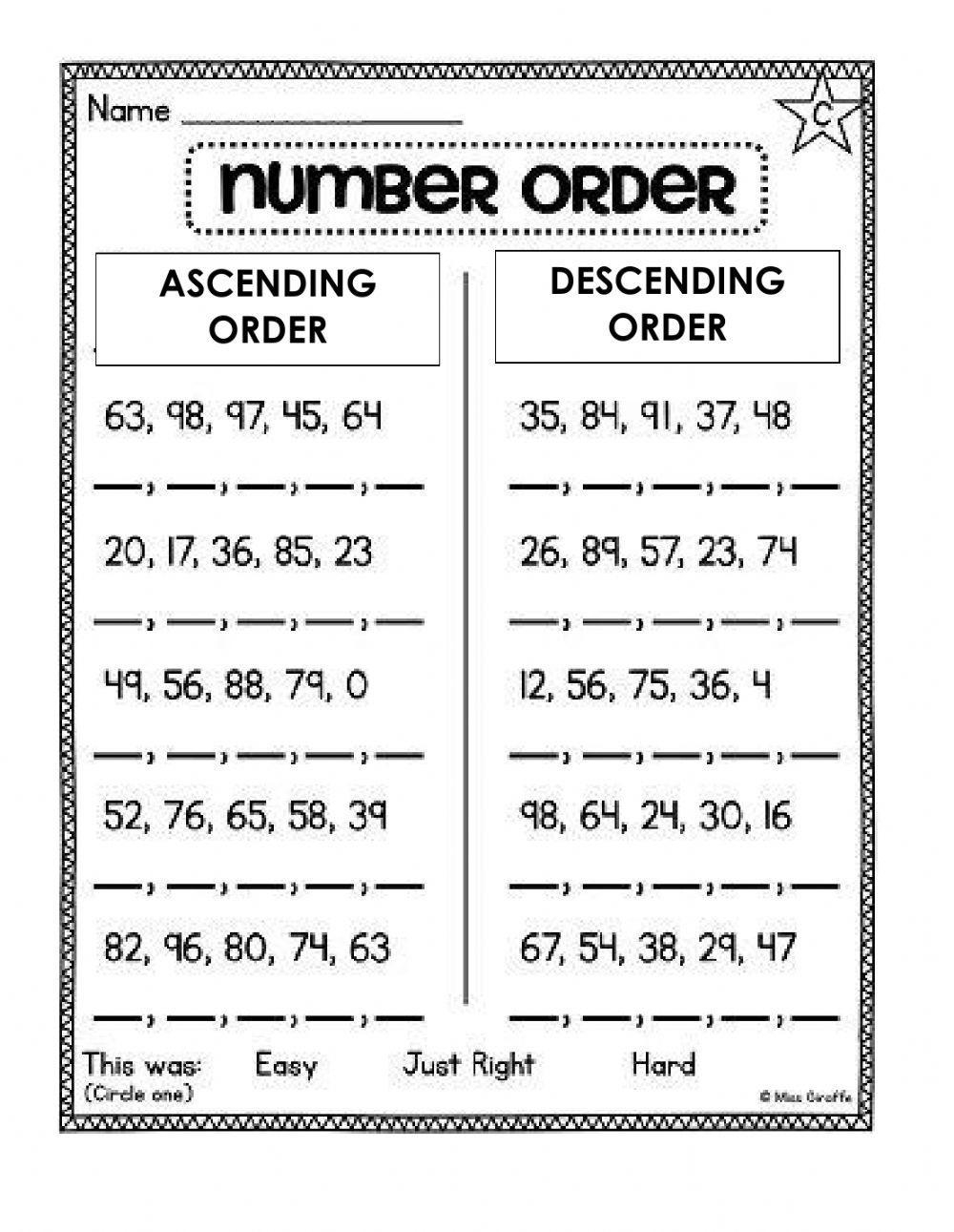 ordering numbers worksheets