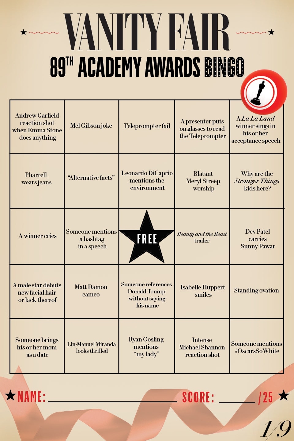 Oscars 2017 Red Carpet Oscars Bingo Cards Printable Bingo Cards