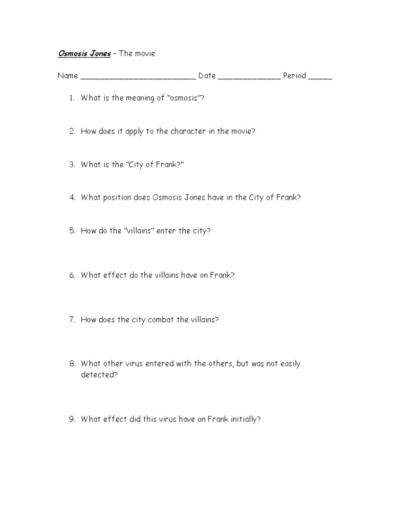 Osmosis Jones PDF Worksheets Library