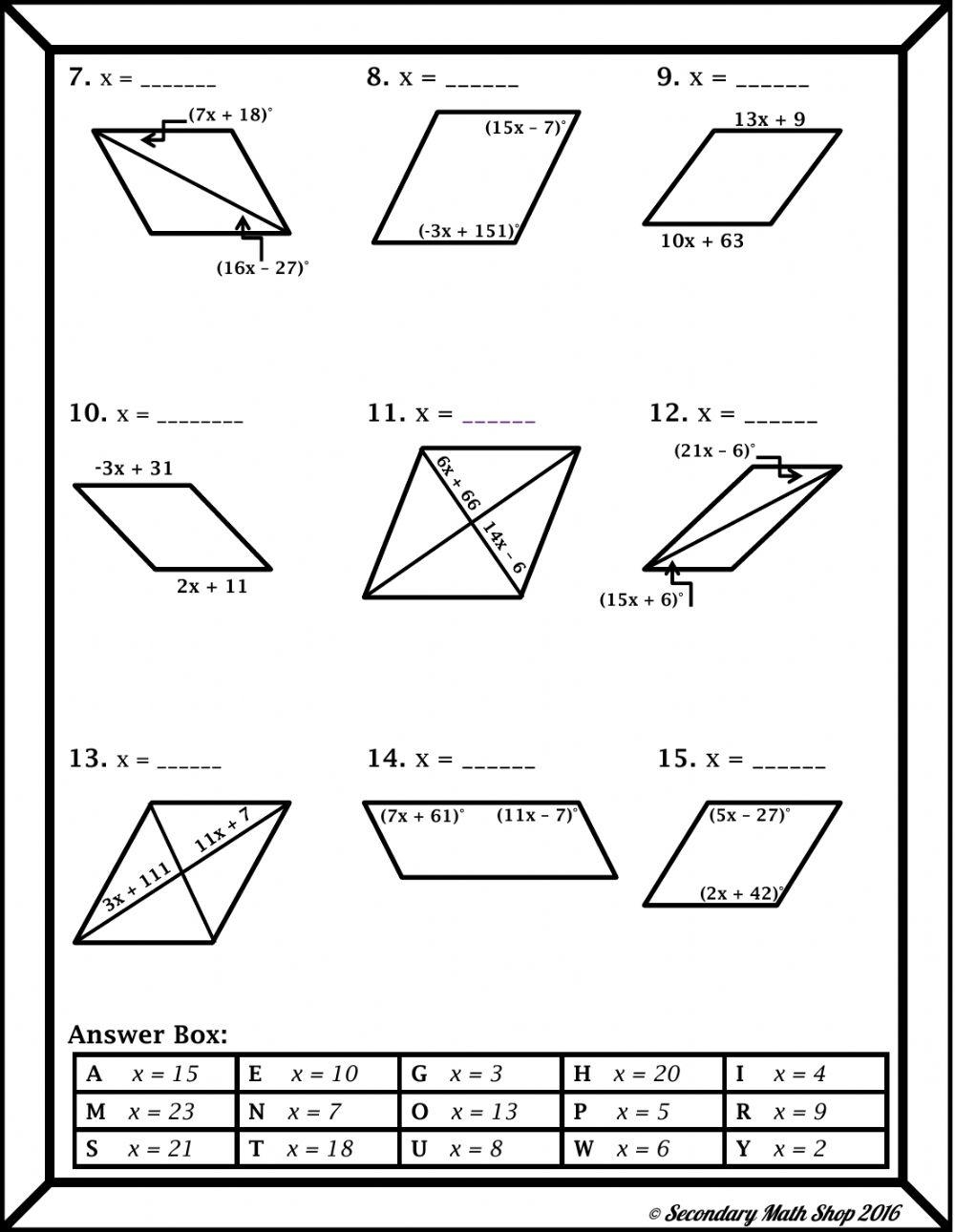 properties of parallelograms worksheet